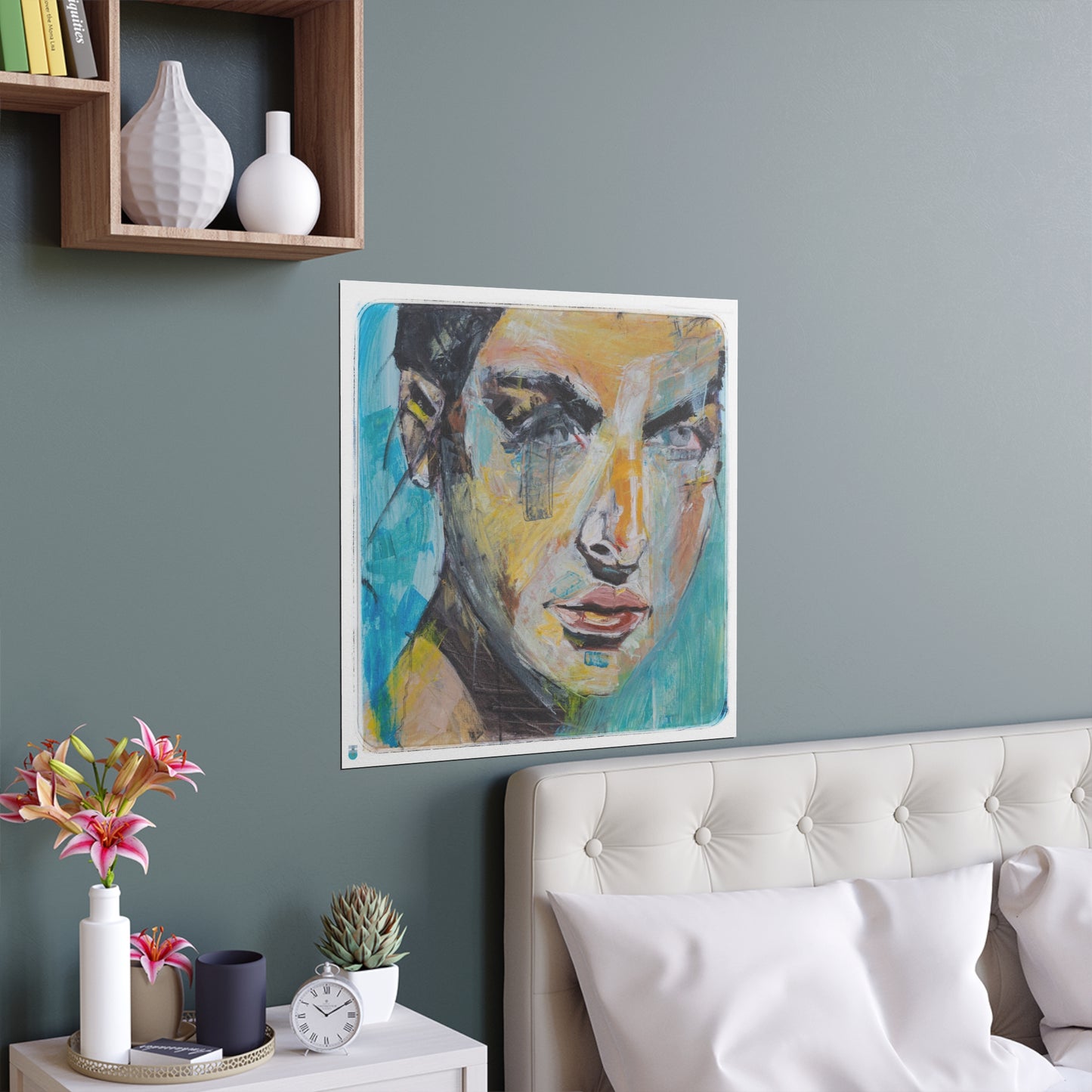 Silk Posters of Print of original oil painting of Kelly in Blue, a female portrait