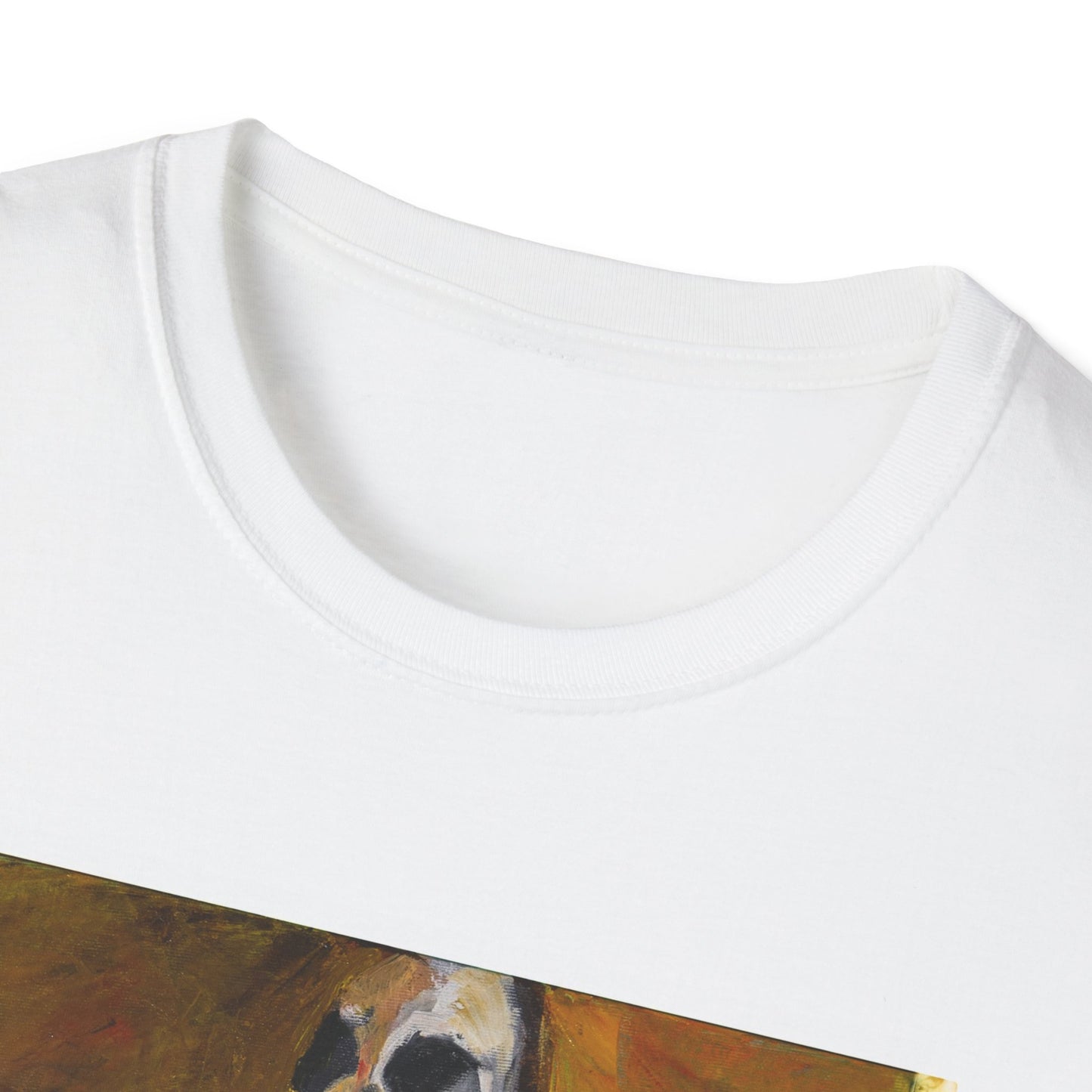 Miss Melina Skeleton Portrait Tee, Original Oil Paint Design, Unisex Graphic Softstyle T-Shirt for Men and Women