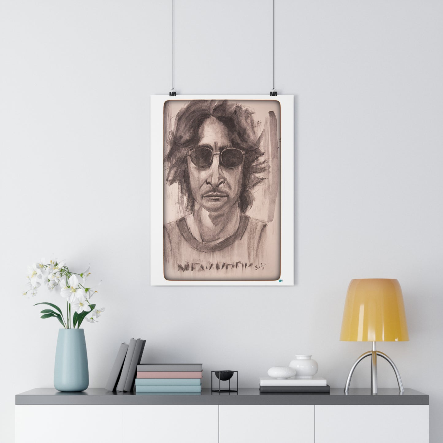 John Lennon Charcoal Art Giclee Print Poster, Wall Art Decor, Music Lover Gift, Beatles Fan Art, Home Office Decor