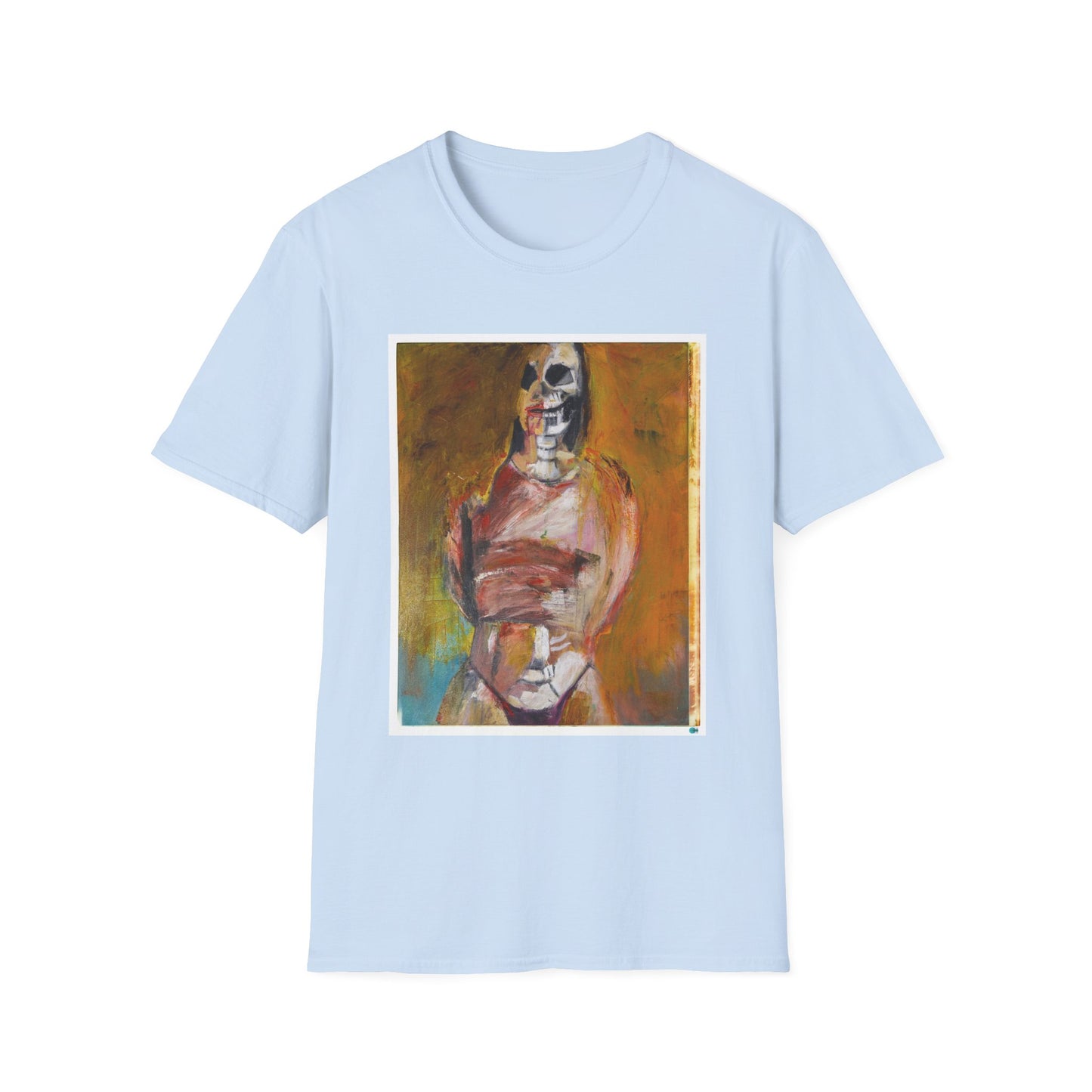 Miss Melina Skeleton Portrait Tee,  Original Oil Paint Design, Unisex Graphic Softstyle T-Shirt for Men and Women