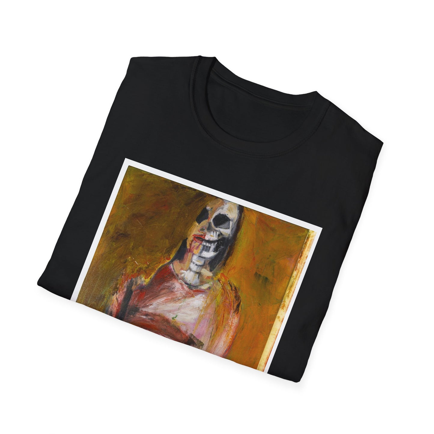 Miss Melina Skeleton Portrait Tee,  Original Oil Paint Design, Unisex Graphic Softstyle T-Shirt for Men and Women