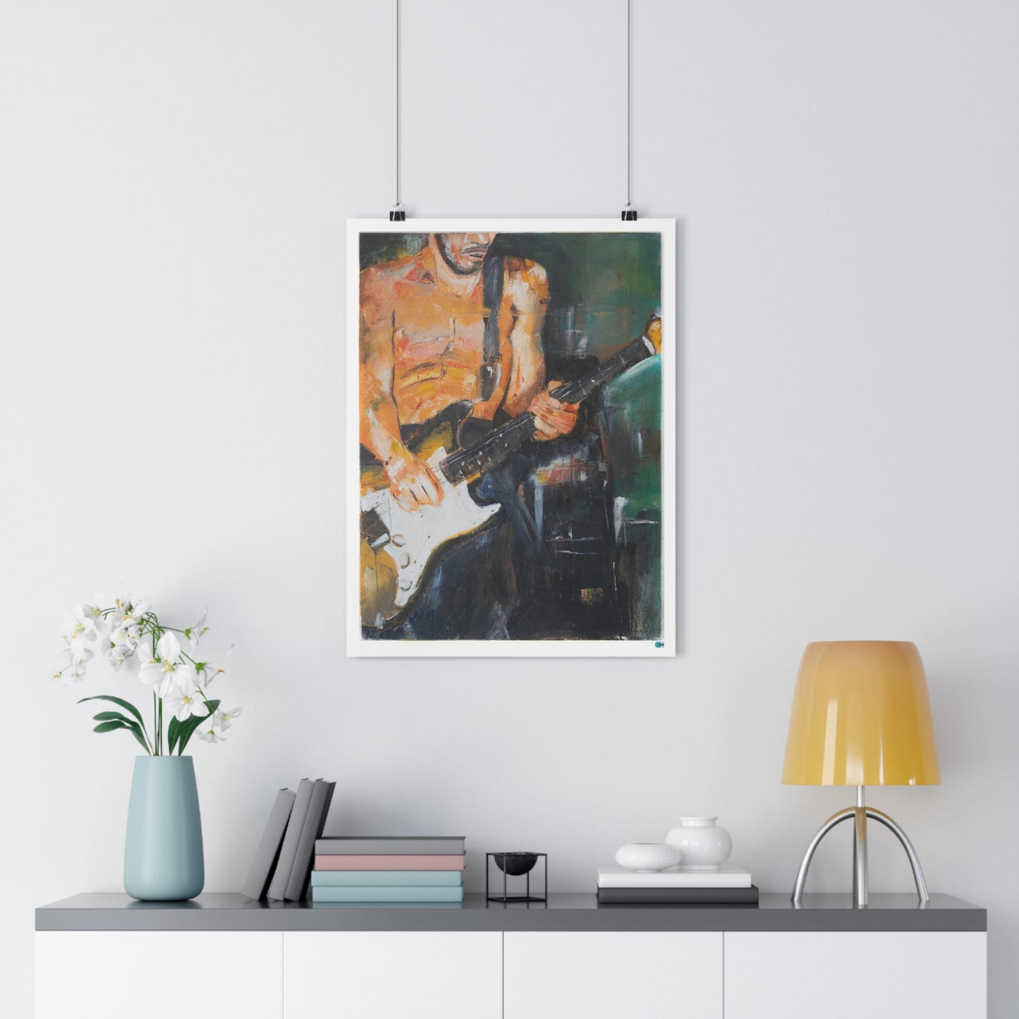 Giclee Wall Art Print - John Frusciante with Fender Stratocaster in oil on canvas