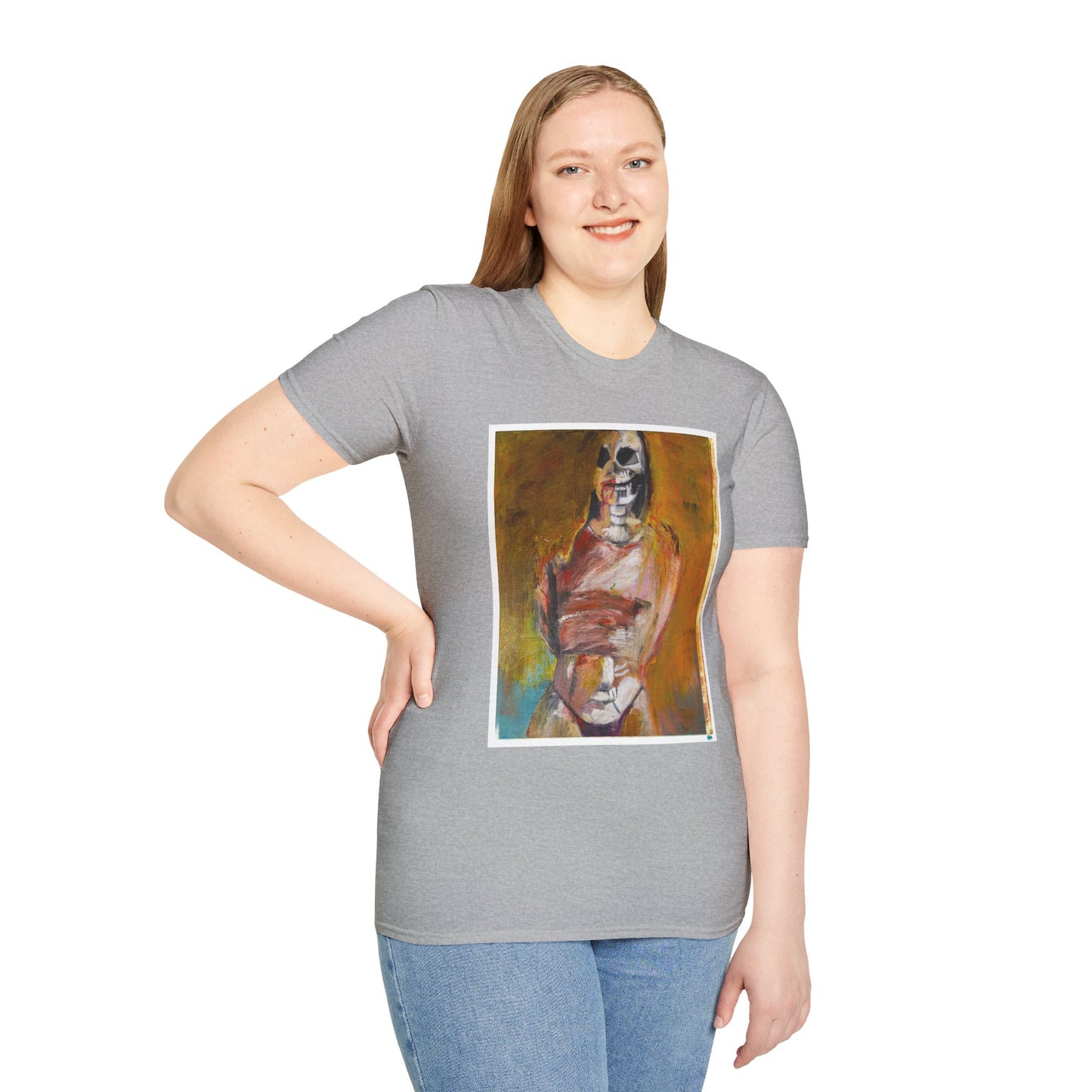 Miss Melina Skeleton Portrait Tee,  Original Oil Paint Design, Unisex Graphic Softstyle T-Shirt for Men and Women