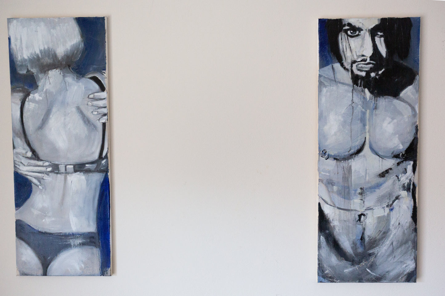 Naked Male Portrait, Original Oil on Canvas 80x30cm