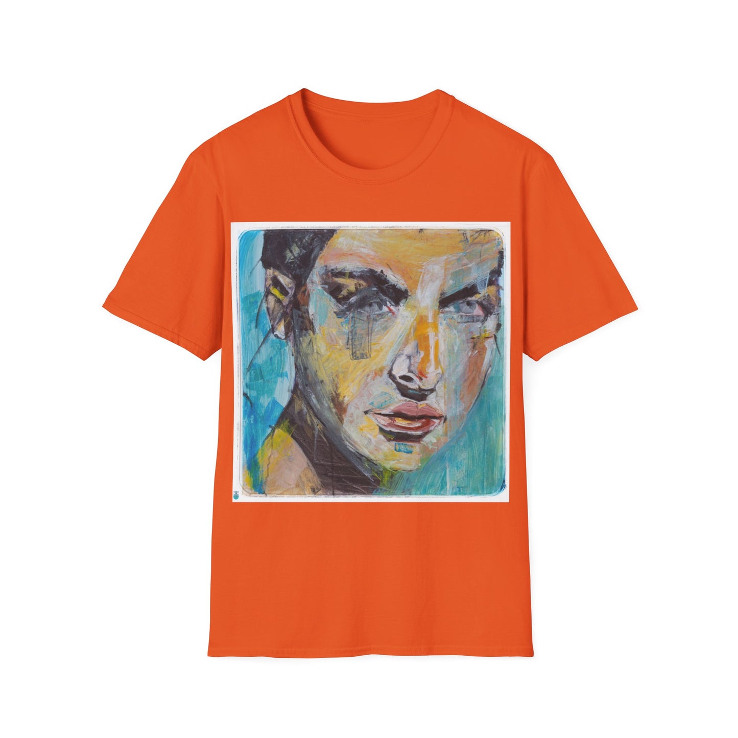 Unisex Softstyle T-Shirt featuring kelly in blue, an original oil painting portrait