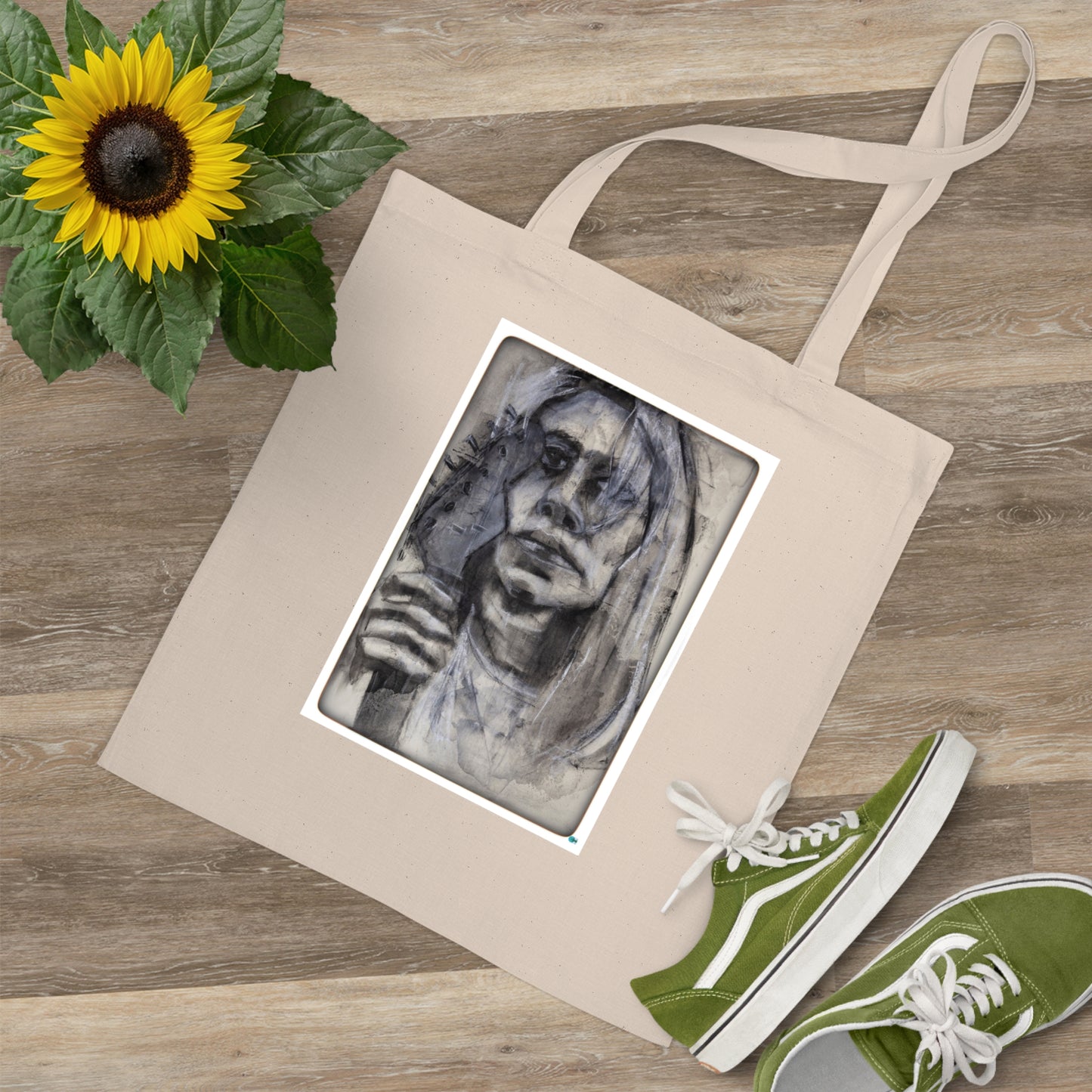 Modern day, cool Tote Bag with Charcoal Print of Sonic Youth's Kim Gordon