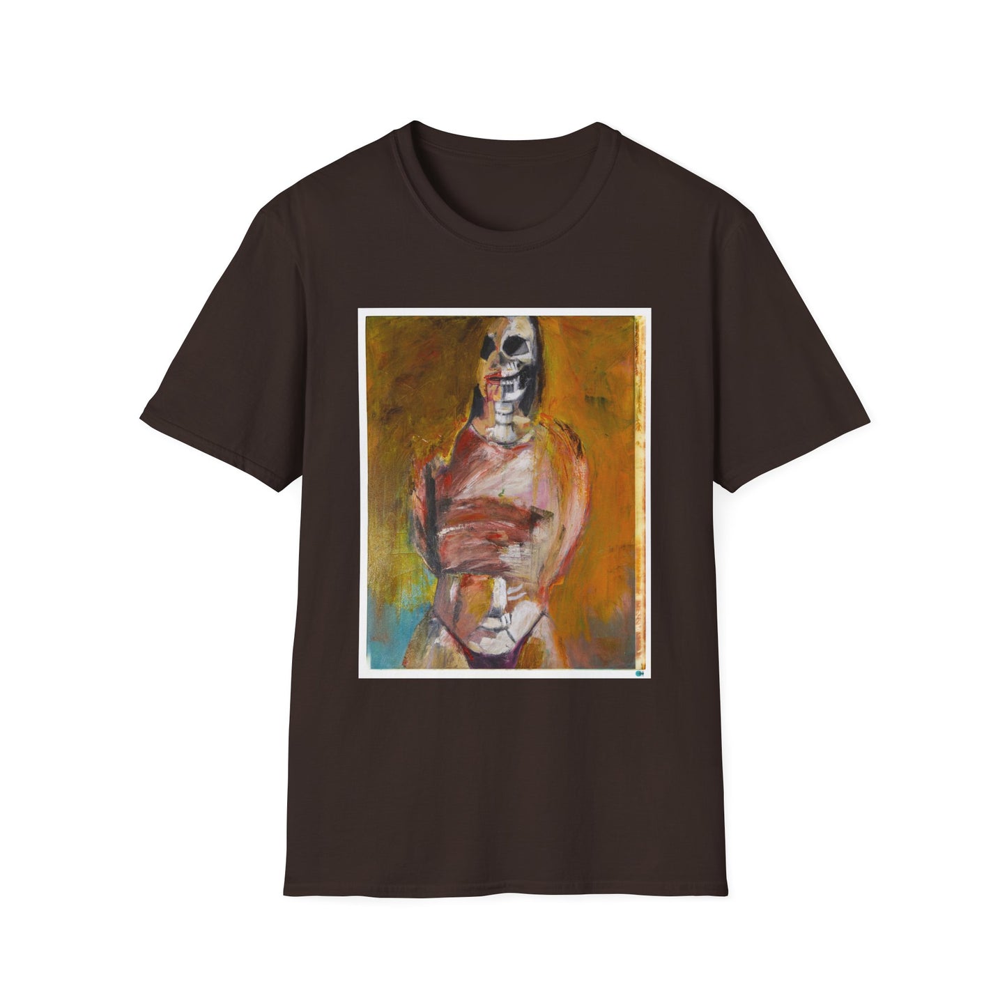 Miss Melina Skeleton Portrait Tee,  Original Oil Paint Design, Unisex Graphic Softstyle T-Shirt for Men and Women