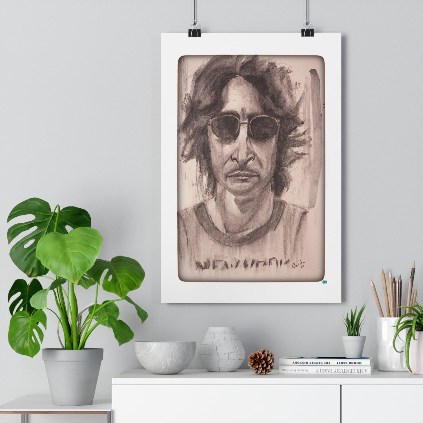 John Lennon Charcoal Art Giclee Print Poster, Wall Art Decor, Music Lover Gift, Beatles Fan Art, Home Office Decor