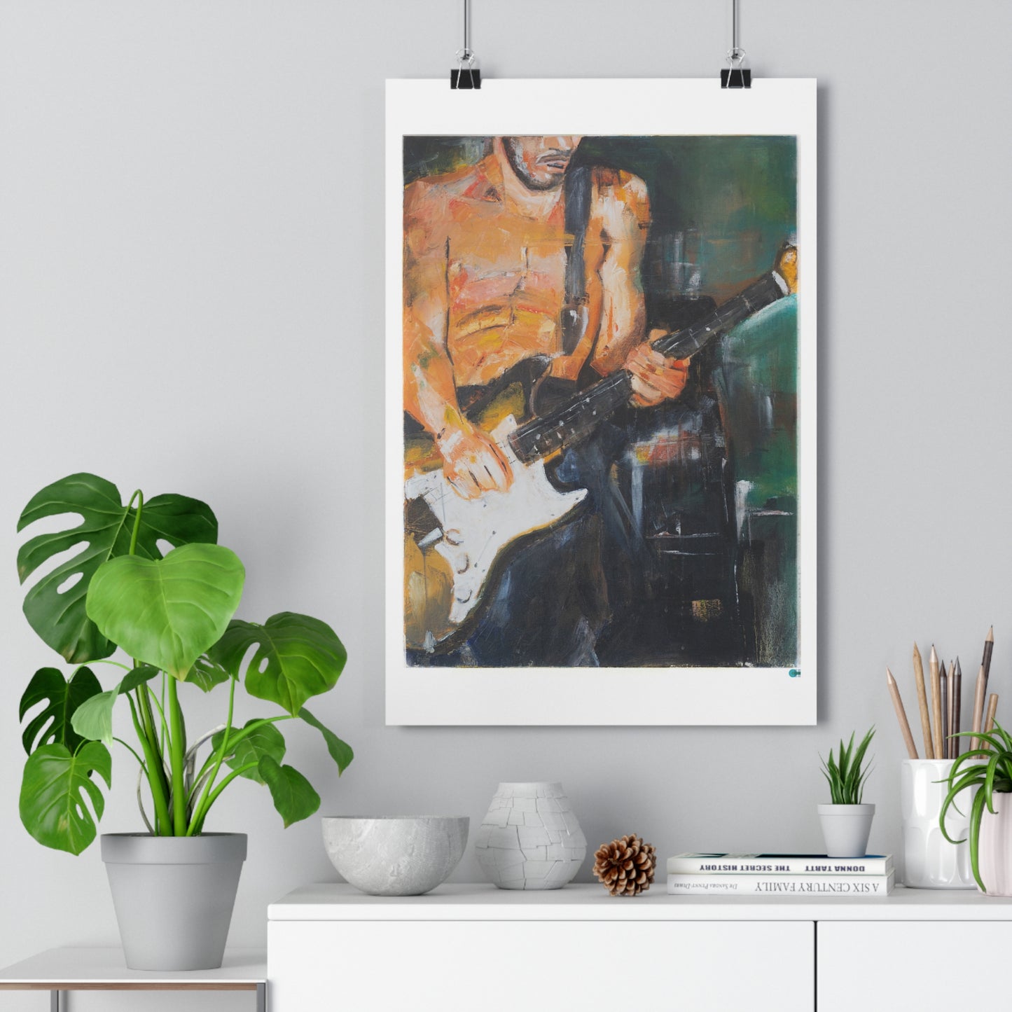 Giclee Wall Art Print - John Frusciante with Fender Stratocaster in oil on canvas