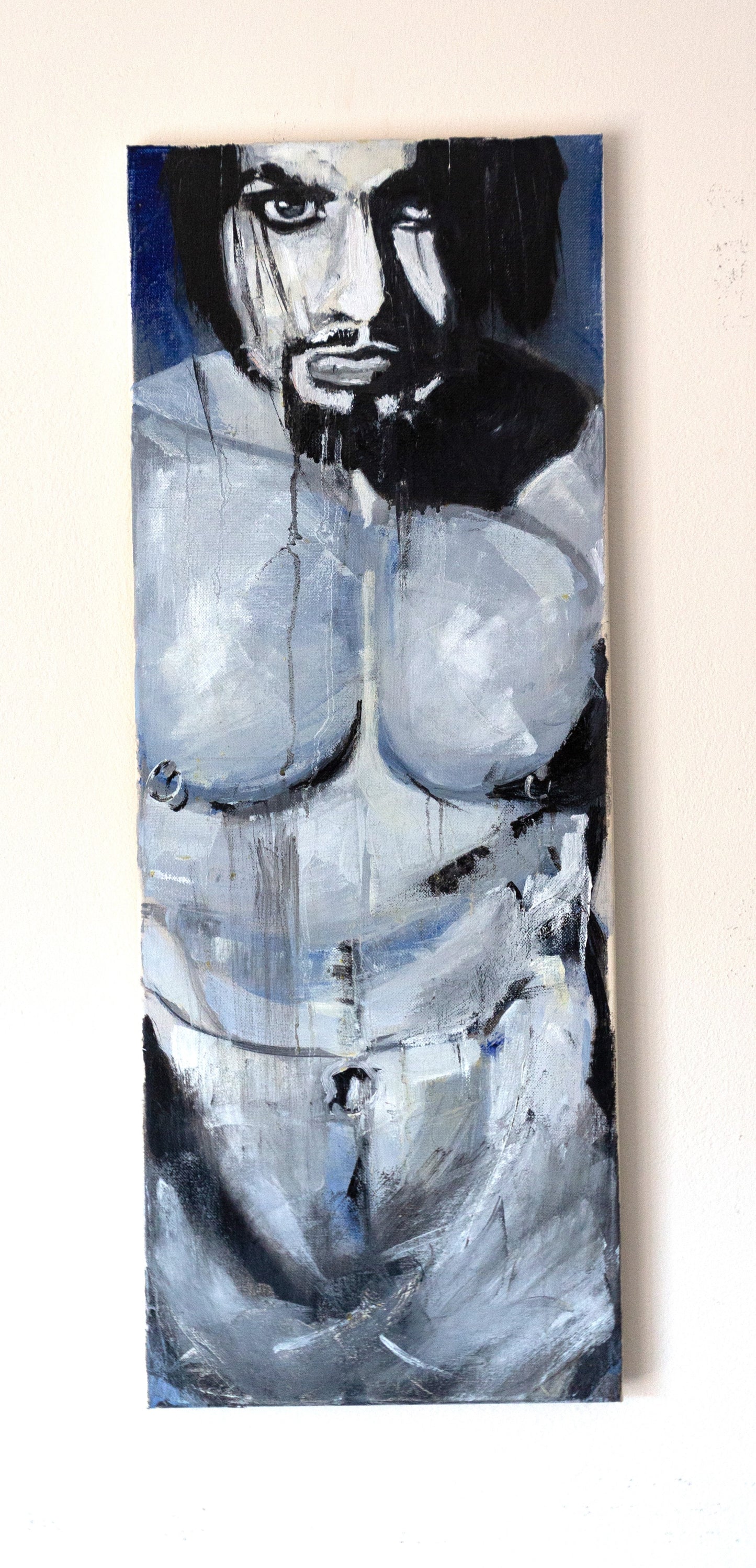 Naked Male Portrait, Original Oil on Canvas 80x30cm