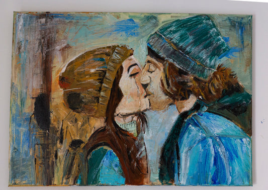 Kissing Couple in Oil on Canvas 70x50cm