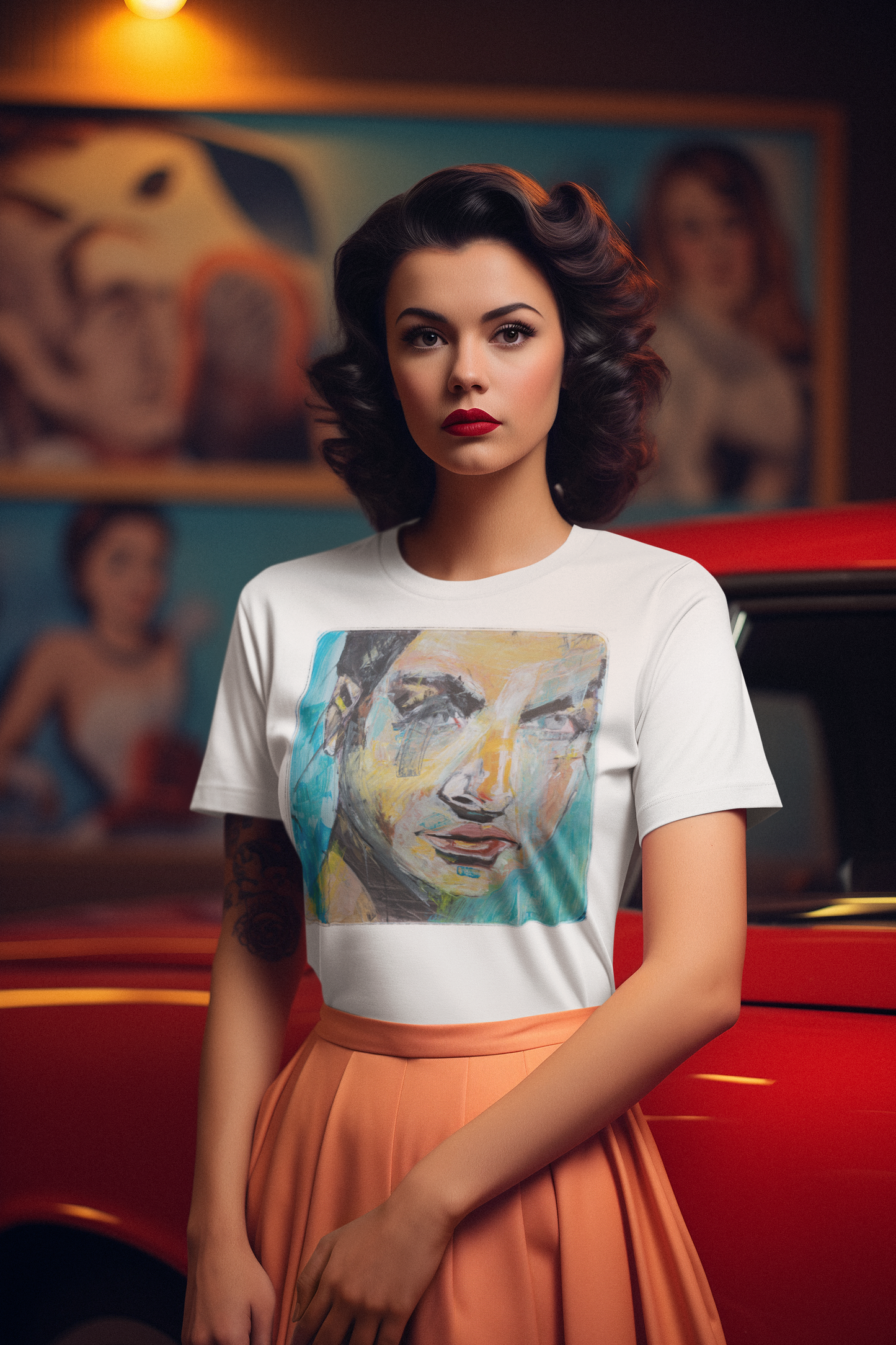 Unisex Softstyle T-Shirt featuring kelly in blue, an original oil painting portrait